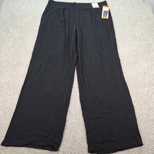 Three Dots Womens XXL Black Elastic Pull On Pants Wide Leg Textured Rayon NWT